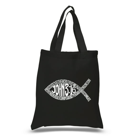 LA Pop Art Small Word Art Tote Bag - John 3:16 Fish Symbol