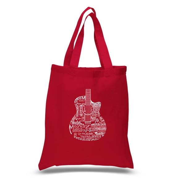 LA Pop Art Small Word Art Tote Bag - Languages Guitar