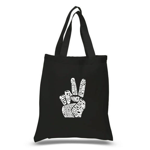 LA Pop Art Small Word Art Tote Bag - PEACE FINGERS