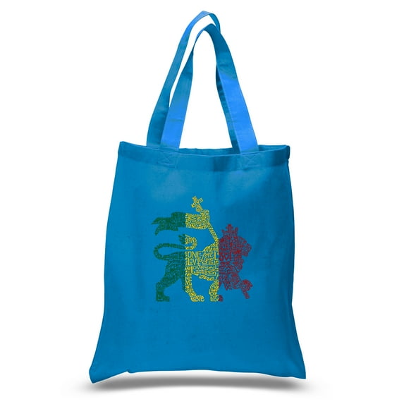 LA Pop Art Small Word Art Tote Bag - Rasta Lion - One Love