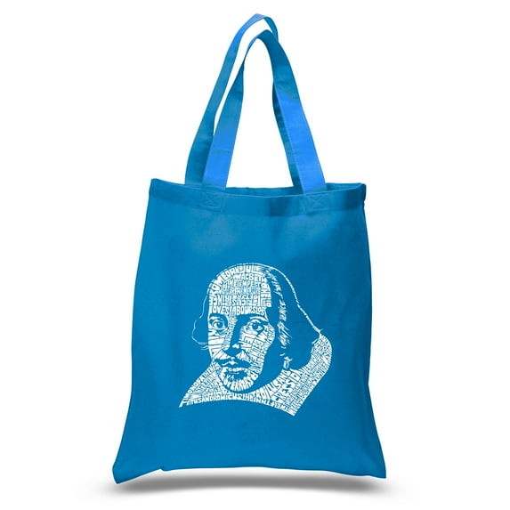 LA Pop Art Small Word Art Tote Bag - THE TITLES OF ALL OF WILLIAM SHAKESPEARE'S COMEDIES & TRAGEDIES