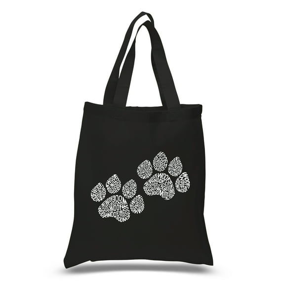 LA Pop Art Small Word Art Tote Bag - Woof Paw Prints