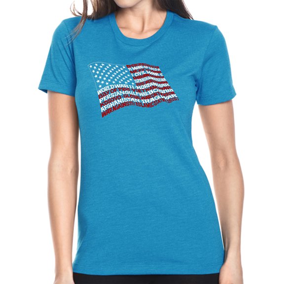 LA Pop Art Women's Premium Blend Word Art T-shirt - American Wars Tribute Flag