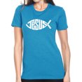 thumbnail image 1 of LA Pop Art Women's Premium Blend Word Art T-shirt - Christian Jesus Name Fish Symbol, 1 of 2