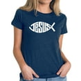 thumbnail image 1 of LA Pop Art Women's Premium Blend Word Art T-shirt - Christian Jesus Name Fish Symbol, 1 of 2