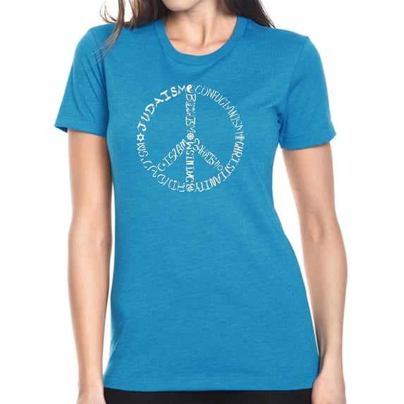 LA Pop Art Women's Premium Blend Word Art T-shirt - Different Faiths peace sign