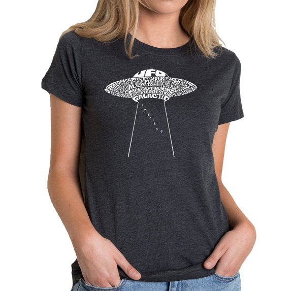 LA Pop Art Women's Premium Blend Word Art T-shirt - Flying Saucer UFO