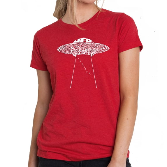 LA Pop Art Women's Premium Blend Word Art T-shirt - Flying Saucer UFO