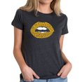 thumbnail image 1 of LA Pop Art Women's Premium Blend Word Art T-shirt - Gold Digger Lips, 1 of 2