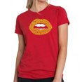 thumbnail image 1 of LA Pop Art Women's Premium Blend Word Art T-shirt - Gold Digger Lips, 1 of 2