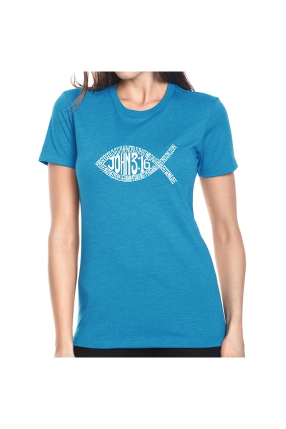 Women's Premium Blend Word Art T-shirt - John 3:16 Fish Symbol