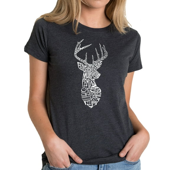 LA Pop Art Women's Premium Blend Word Art T-shirt - Types of Deer