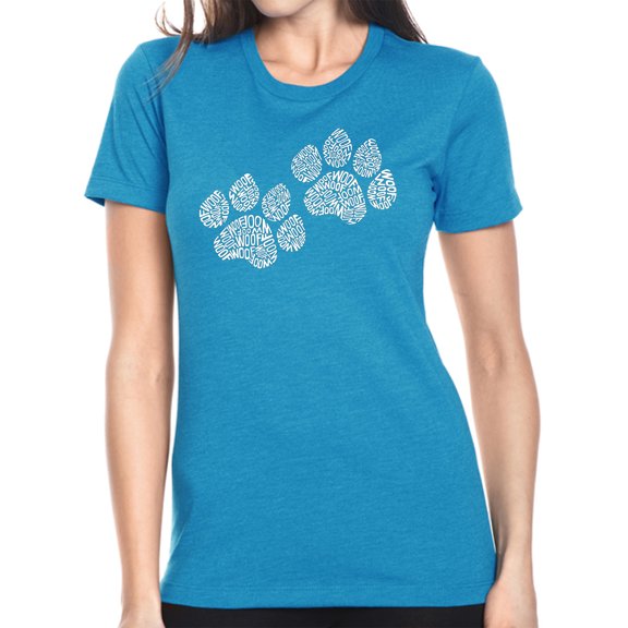 LA Pop Art Women's Premium Blend Word Art T-shirt - Woof Paw Prints