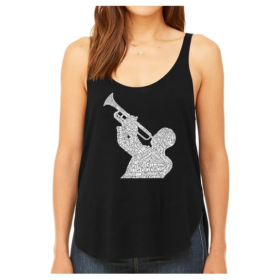 LA Pop Art Women's Premium Word Art Flowy Tank Top - ALL TIME JAZZ SONGS