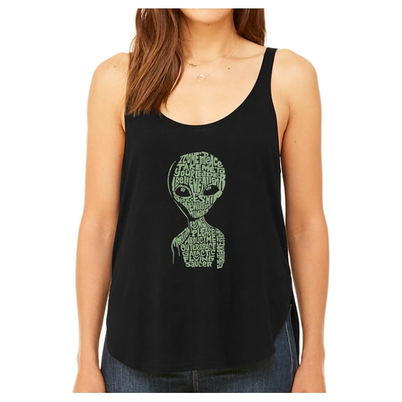 LA Pop Art Women's Premium Word Art Flowy Tank Top - Alien