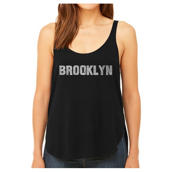 LA Pop Art Women's Premium Word Art Flowy Tank Top - BROOKLYN NEIGHBORHOODS