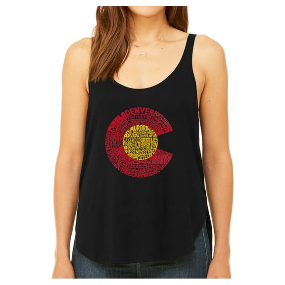 LA Pop Art Women's Premium Word Art Flowy Tank Top - Colorado