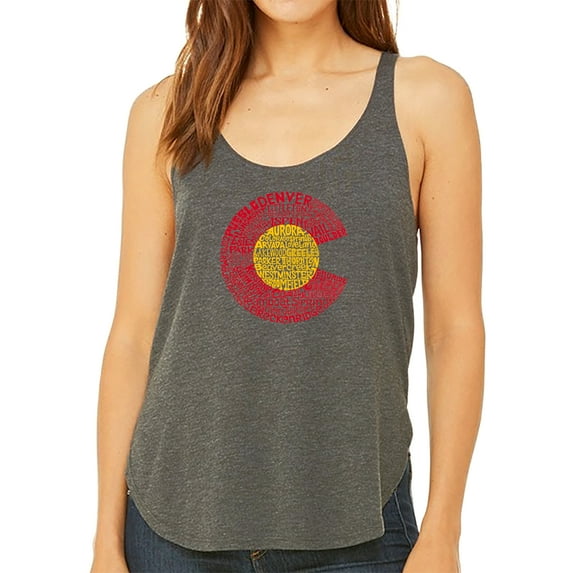 LA Pop Art Women's Premium Word Art Flowy Tank Top - Colorado