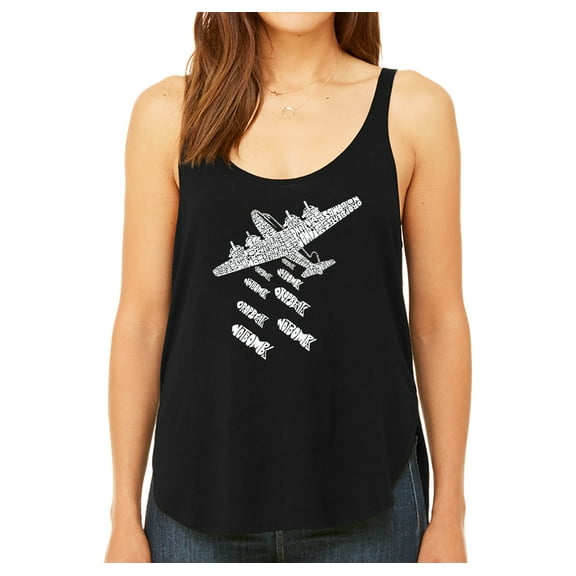 LA Pop Art Women's Premium Word Art Flowy Tank Top - DROP BEATS NOT BOMBS