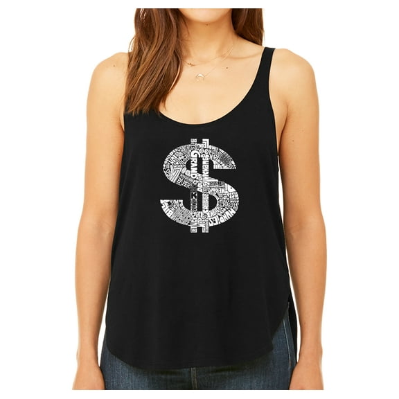 LA Pop Art Women's Premium Word Art Flowy Tank Top - Dollar Sign