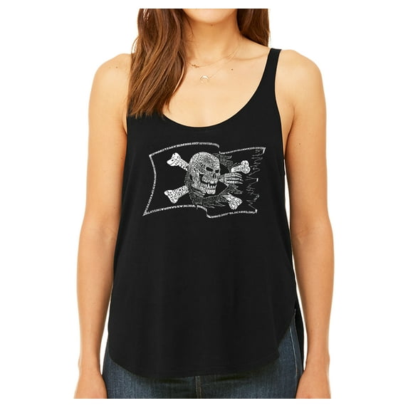 LA Pop Art Women's Premium Word Art Flowy Tank Top - FAMOUS PIRATE CAPTAINS AND SHIPS