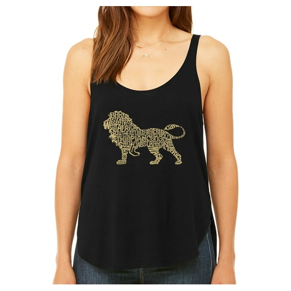 LA Pop Art Women's Premium Word Art Flowy Tank Top - Lion