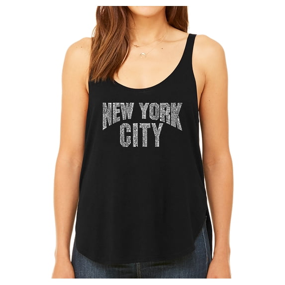 LA Pop Art Women's Premium Word Art Flowy Tank Top - NYC NEIGHBORHOODS