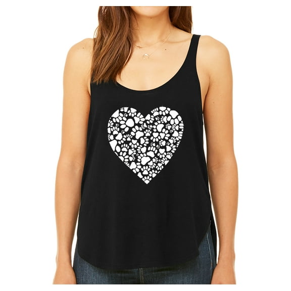 LA Pop Art Women's Premium Word Art Flowy Tank Top - Paw Prints Heart