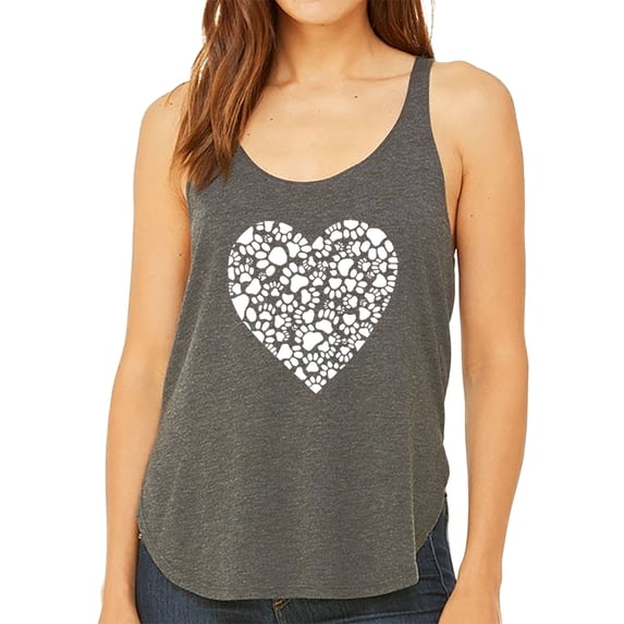 LA Pop Art Women's Premium Word Art Flowy Tank Top - Paw Prints Heart