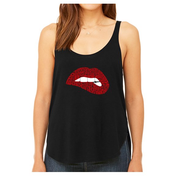 LA Pop Art Women's Premium Word Art Flowy Tank Top - Savage Lips
