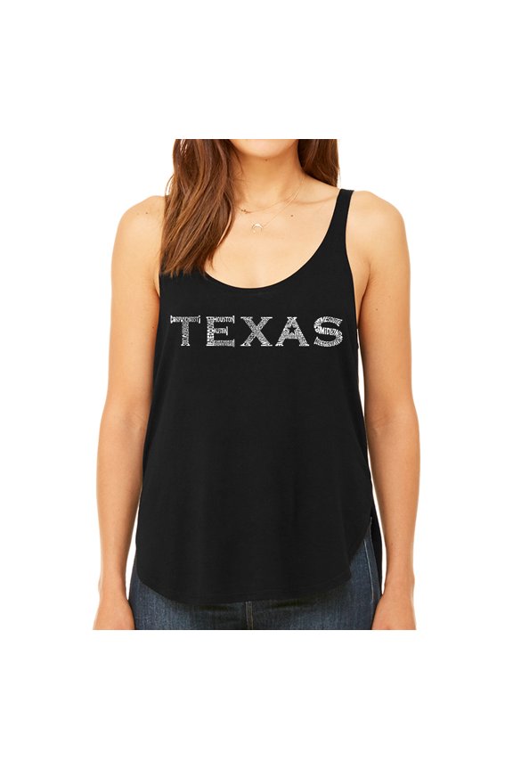 Women's Premium Word Art Flowy Tank Top - THE GREAT CITIES OF TEXAS