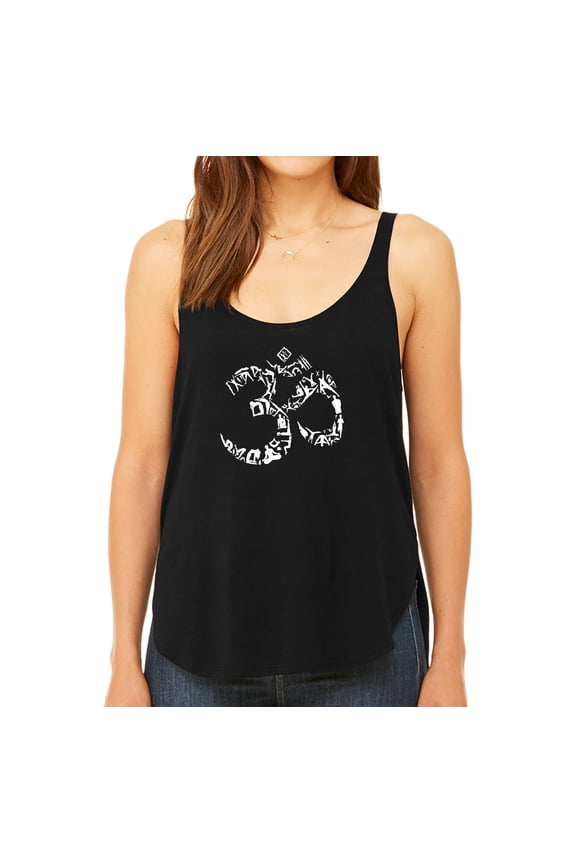Women's Premium Word Art Flowy Tank Top - THE OM SYMBOL OUT OF YOGA POSES