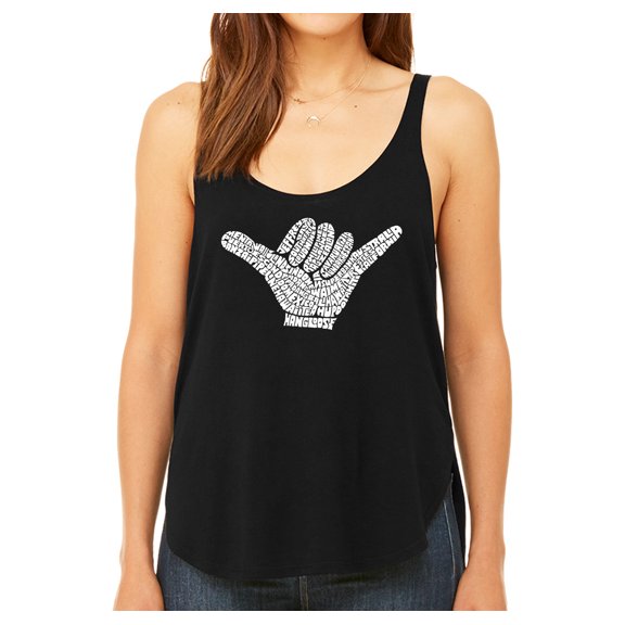 LA Pop Art Women's Premium Word Art Flowy Tank Top - TOP WORLDWIDE SURFING SPOTS
