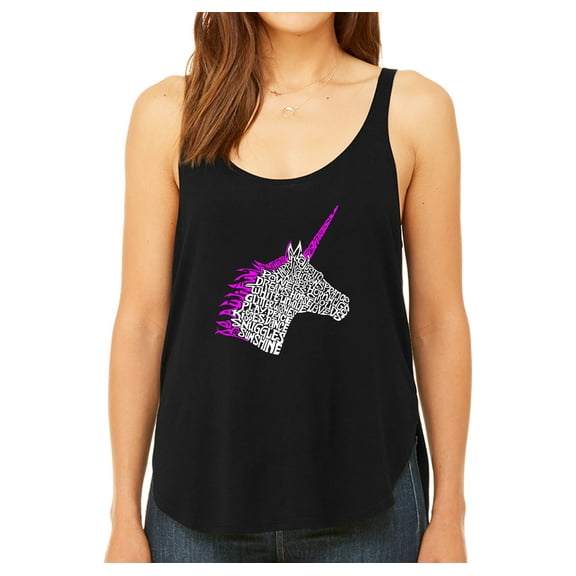 LA Pop Art Women's Premium Word Art Flowy Tank Top - Unicorn