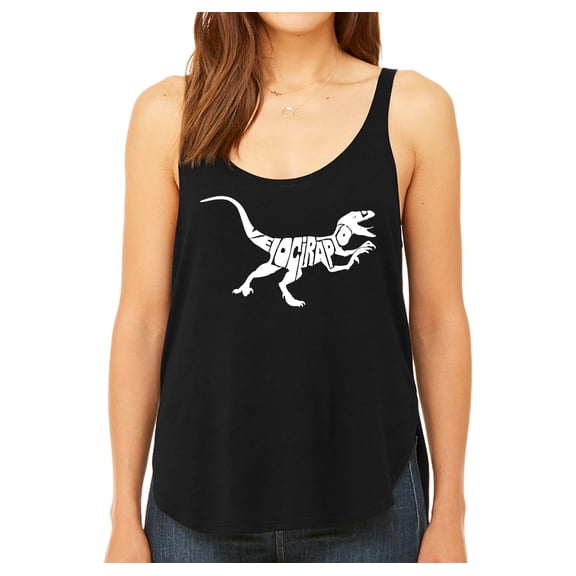 LA Pop Art Women's Premium Word Art Flowy Tank Top - Velociraptor