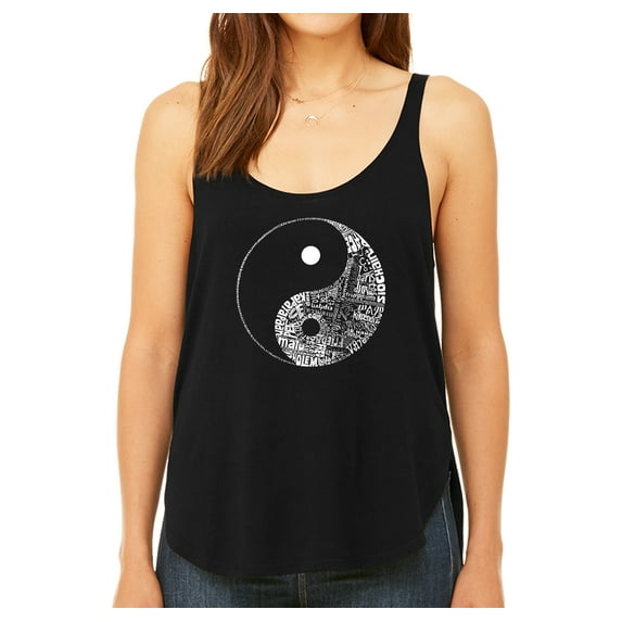 LA Pop Art Women's Premium Word Art Flowy Tank Top - YIN YANG