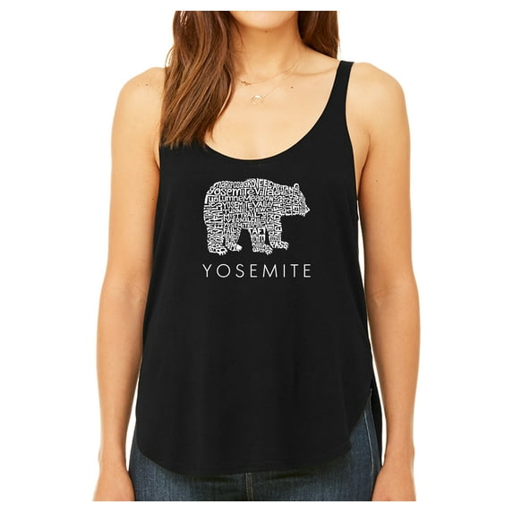 LA Pop Art Women's Premium Word Art Flowy Tank Top - Yosemite Bear