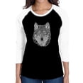 thumbnail image 1 of LA Pop Art Women's Raglan Baseball Word Art T-shirt - Wolf, 1 of 2