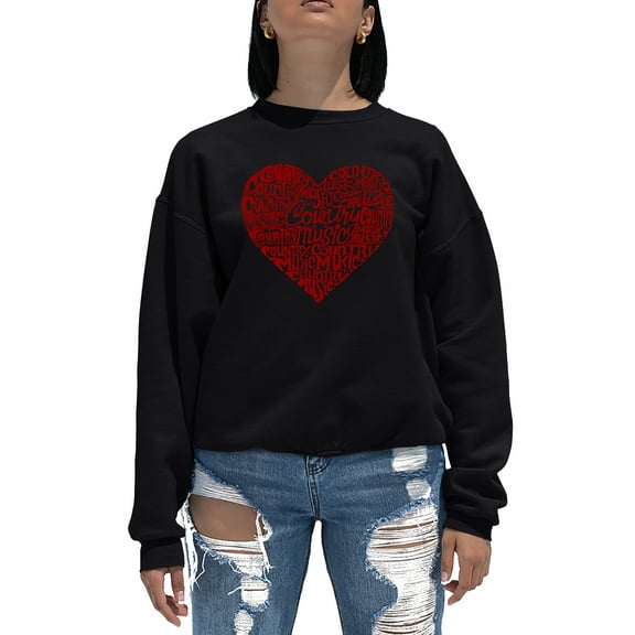 LA Pop Art Women's Word Art Crewneck Sweatshirt - Country Music Heart