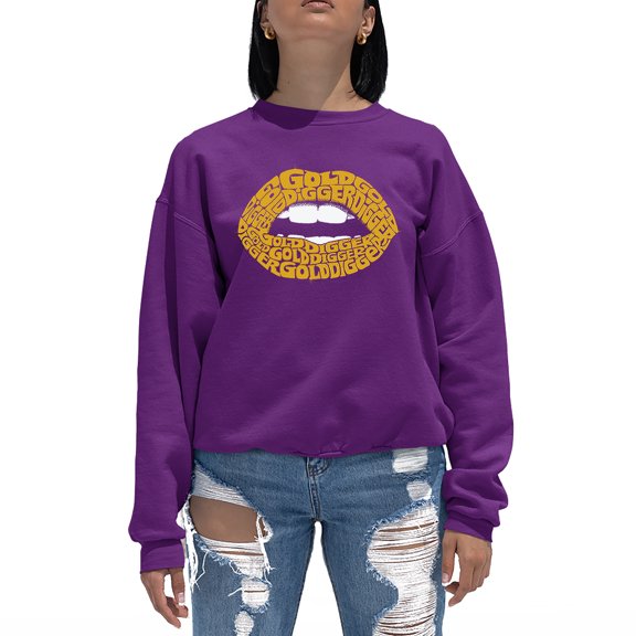 LA Pop Art Women's Word Art Crewneck Sweatshirt - Gold Digger Lips