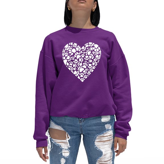 LA Pop Art Women's Word Art Crewneck Sweatshirt - Paw Prints Heart