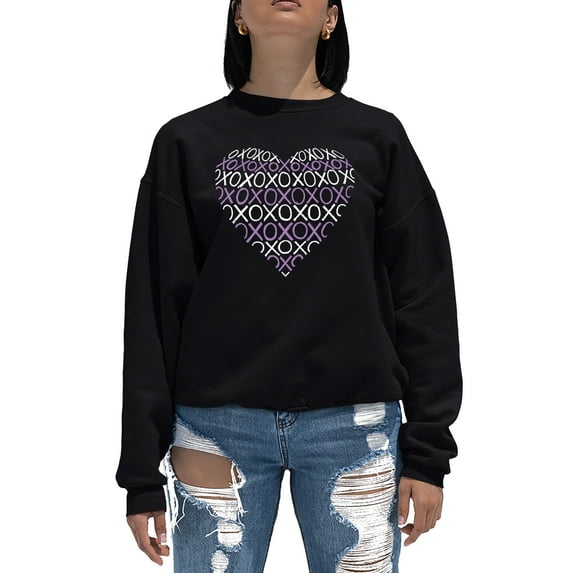LA Pop Art Women's Word Art Crewneck Sweatshirt - XOXO Heart