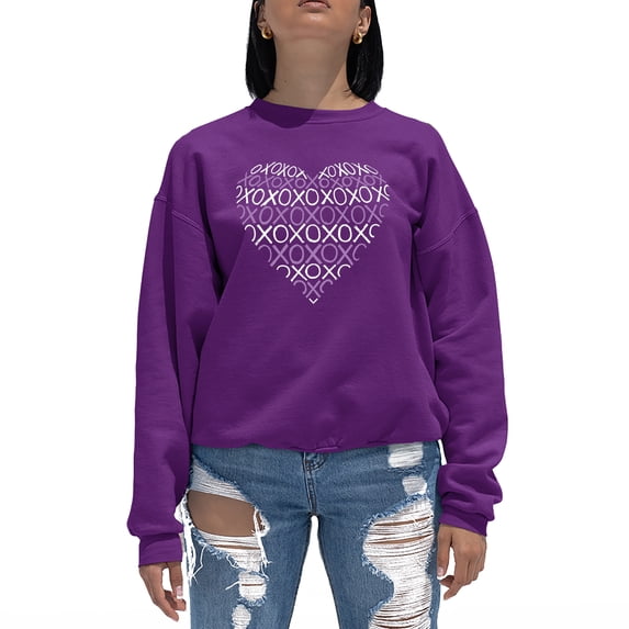 LA Pop Art Women's Word Art Crewneck Sweatshirt - XOXO Heart