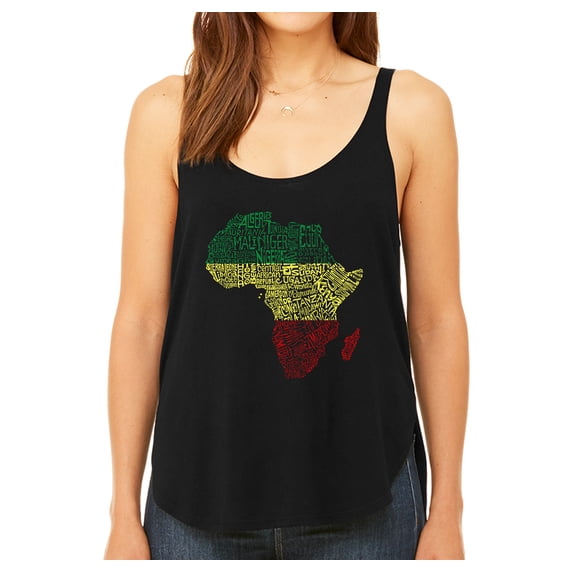 LA Pop Art Women's Word Art Flowy Tank Top - Countries in Africa