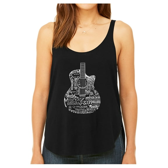 LA Pop Art Women's Word Art Flowy Tank Top - Languages Guitar
