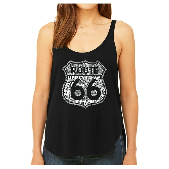 LA Pop Art Women's Word Art Flowy Tank Top - Route 66 - Life is a Highway