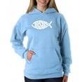 thumbnail image 1 of LA Pop Art Women's Word Art Hooded Sweatshirt -Christian Jesus Name Fish Symbol, 1 of 2
