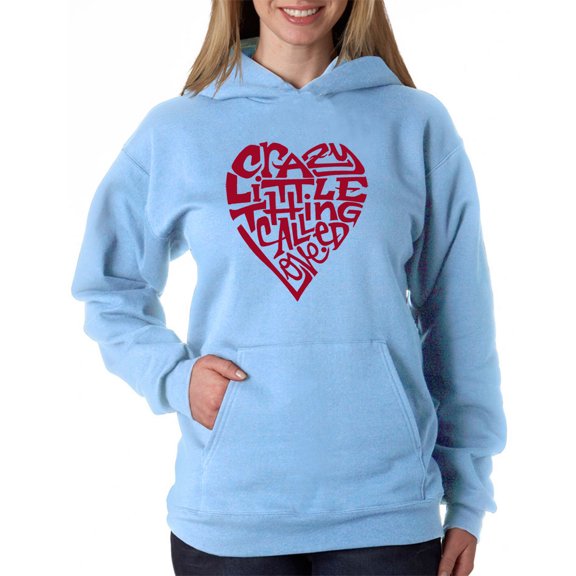 LA Pop Art Women's Word Art Hooded Sweatshirt -Crazy Little Thing Called Love
