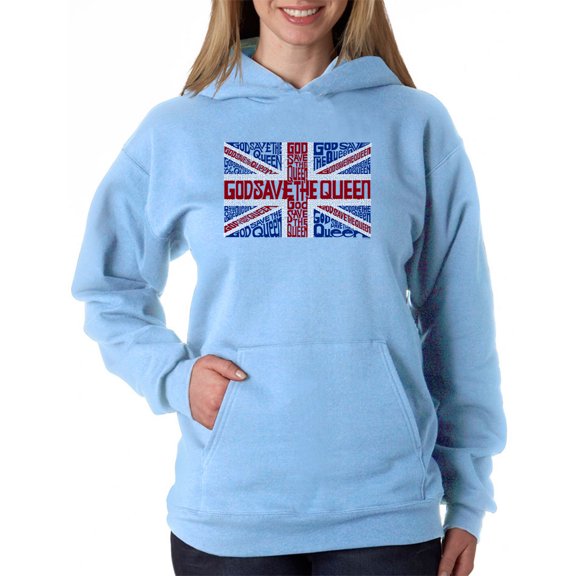 LA Pop Art Women's Word Art Hooded Sweatshirt -God Save The Queen