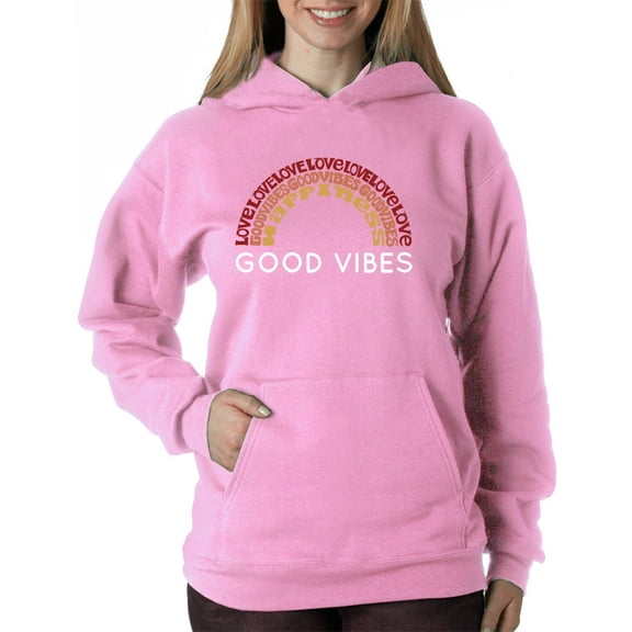 LA Pop Art Women's Word Art Hooded Sweatshirt -Good Vibes